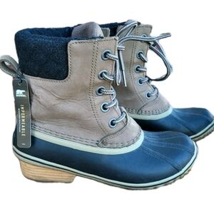 Sorel Slimpack II Waterproof Black Gray Quarry Winter Snow Rain Boot Women 7.5